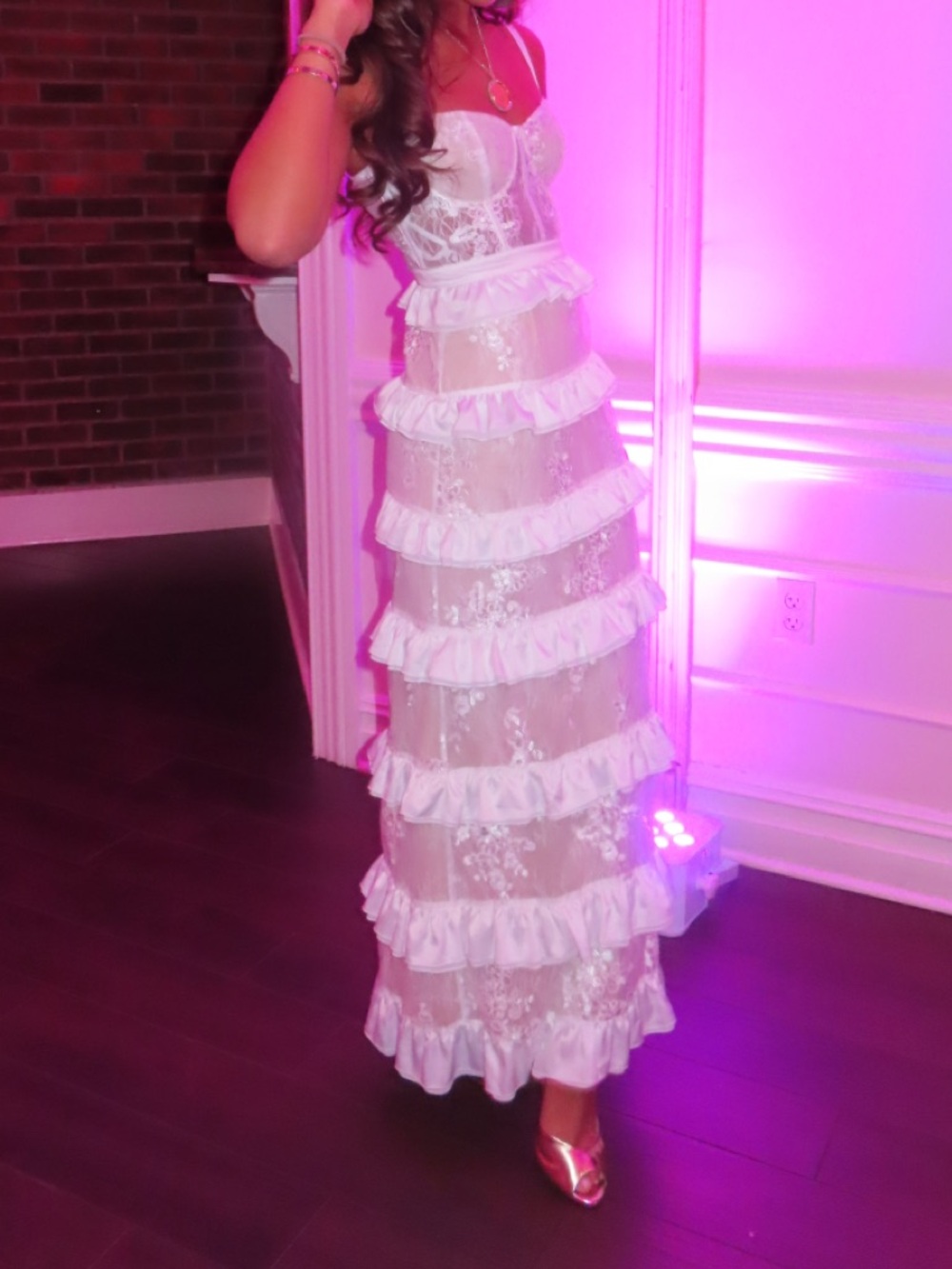 Altar'd State White Lace Tiered Ruffle Evening Dress